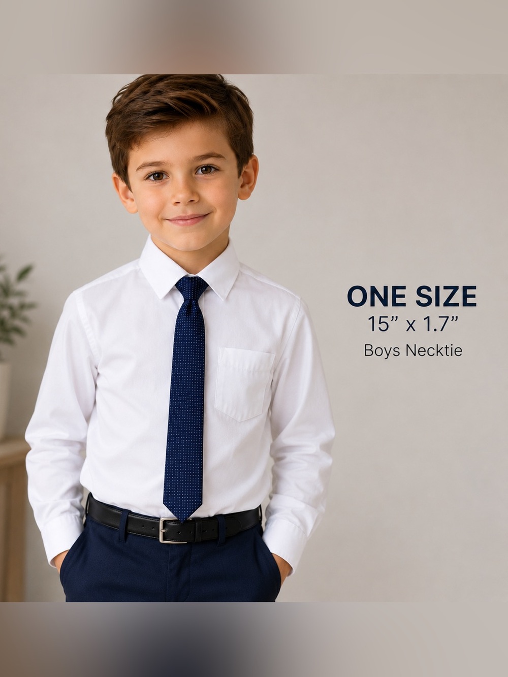 Boys Navy Blue Micro Dot Pre-Tied Clip-On Necktie 15”